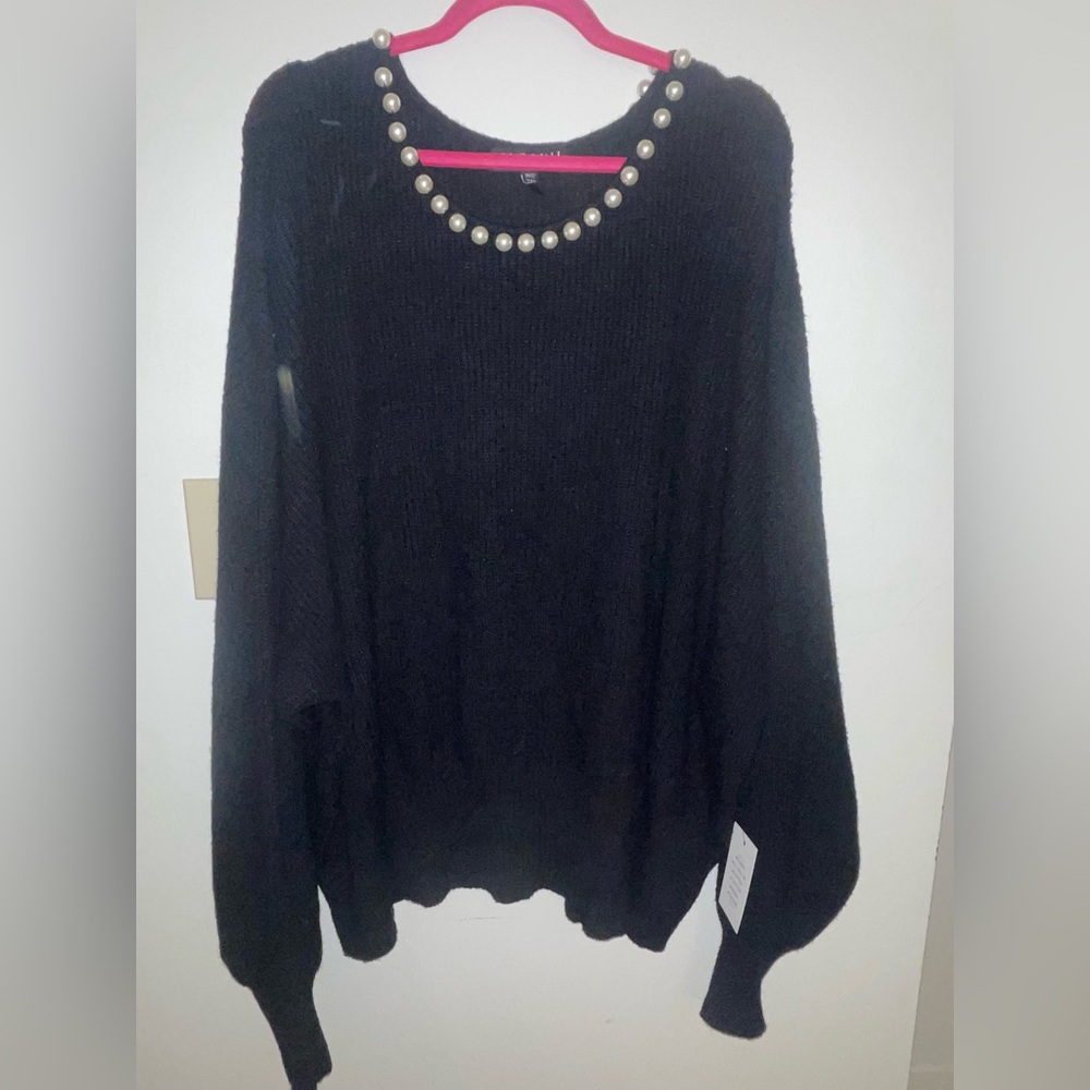 Brand new ELOQUII Elegant Black Sweater with Pearl Accents